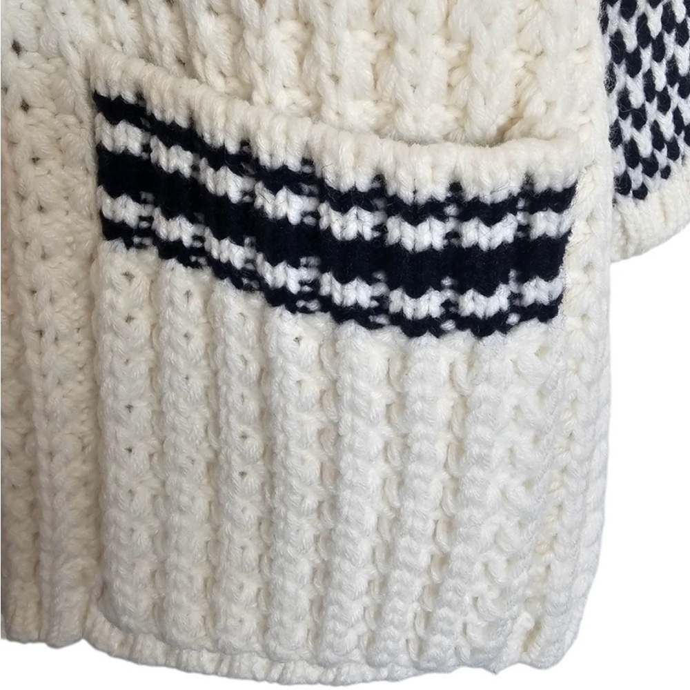 Maje Nordic Fair Isle Chunky Knit Wool Blend Cardigan Oversized Cozy Luxury S/M - Picture 5 of 13